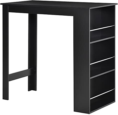 HOMCOM Mesa Alta de Bar, Mesa de Cocina con 3 Estantes Laterales, Estilo Moderno, para Comedor, Salón, 112x57x106 cm, Negro