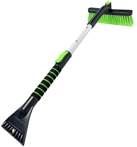 SEAAES Ice Scraper with Snow Brush for Car Windshield, Upgraded Extendable Snow Brush with Foam Grip for Truck SUV Vehicle Windows