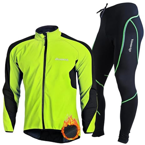 HOMTOL Inverno Giacca da Ciclismo per Uomo Set con fodera in Thermofleece Abbigliamento Ciclismo da Uomo Lunga Bike Giacca Manica da in Pile + Pantaloni Lunghi Imbottiti in 3D Gel