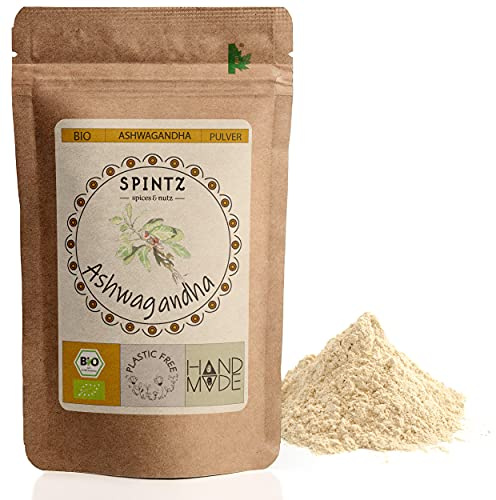 SPINTZ® Bio Ashwagandha Pulver -Ashwagandhawurzel gemahlen - gemahlenes Ashwaganda in Premiumqualität - indischer Ginseng | Schlafbeere | vegan | aus biologischem Anbau | plastikfrei verpackt (500g)