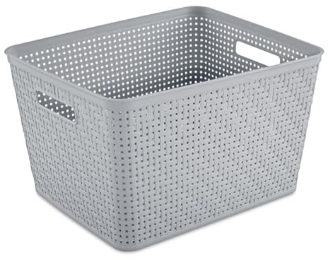 Sterilite 6-Pack Tall Basket, Woven Plastic Storage Baskets for Organization, Cement - Organizing Bin Containers with Handles for Bedroom, Bathroom, Dorm, and Closet