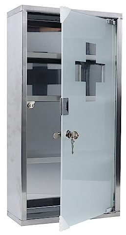 UISEBRT Armadio per medicinali in acciaio inox, 30 x 12 x 57,5 cm, 4 Scomparti, Richiudibile, Armadietto Porta Medicinali, Armadietto Pronto Soccorso, con 2 chiavi, Argento