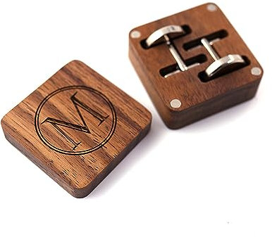 youjia Runde Holz-Manschettenknöpfe mit Holzbox Personalisierte für Herren Zubehör für Hemden Vintage Metall-Manschettenknöpfe Geschenk für Trauzeugen Für Hochzeitsjubiläen