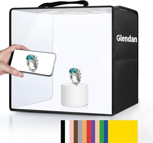 Glendan Mini fotografia Light Box, 10 x10 Photo Studio Light Box, portatile pieghevole fotografia tenda leggera con CRI >95 88pcs LED Light+6 generi sfondi di colore a doppia faccia per prodotti di