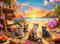 Extra große Puzzle 100 Teile für Erwachsene – Großteiliges Puzzle für Kinder und Senioren – Katzen Sonnenuntergang am Meer