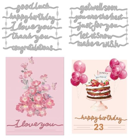 INFUNLY 2PCS Creative Blessing Words Cutting Dies for Card Making Happy Birthday Text Die Cuts I Love You Words Die Cuts Embossing Stencils Template for DIY Scrap-Booking Decor Wedding Birthday Card