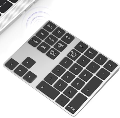 Foloda Bluetooth Number Keypad, Wireless 10 Keys Number Pad for Laptop, 34 Keys Rechargeable Numeric Numpad Key Pad Extensions Keyboard for Chromebook Notebook MacBook