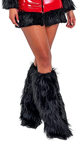 Nicoxijia Women Sexy Furry Leg Warmers Winter Cozy Faux Fur Leg Warmer Long Boot Cuff Cover Christmas Party Costume Accessory (Black, One size)