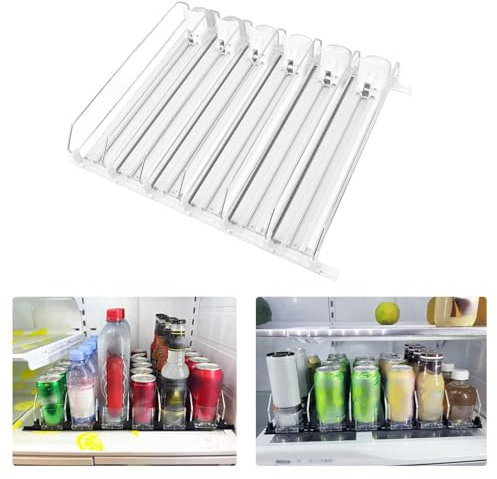 Topyond Organizzatore di Bevande per Frigorifero, Dispenser Regolabile per Lattine di Soda in ABS a 6 File, Caricamento Facile con Scivolamento Ammortizzante, per Birra, Bevande e (Bianco)