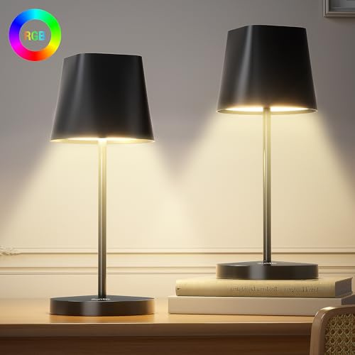 Quntis Uppladdningsbar trådlös sänglampa, RGB sänglampa för sovrum, IP44 vattentät utomhus flerfärgad bord, bärbar USB-touch-lampa för terrass restaurang kontor