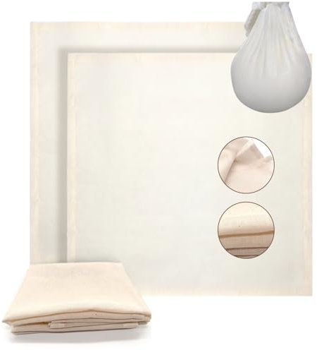 Étamine Alimentaire 2pcs Torchons à fromage 50 x 50cm Grade 100 Coton non blanchi Pour fromage fait maison jus lait de noix tofu yaourt et jus de légumes Tissu à Fromage Réutilisable Facile à Nettoyer