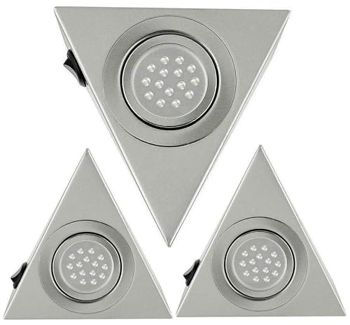 ATEK 3 Pack LED Under Cabinet Pyramid Spot Kithen Lights, Cool White Triangle LED Light Kitchen Under Cabinet Shelf Lighting Easy Plug & Play System Modern Fitting