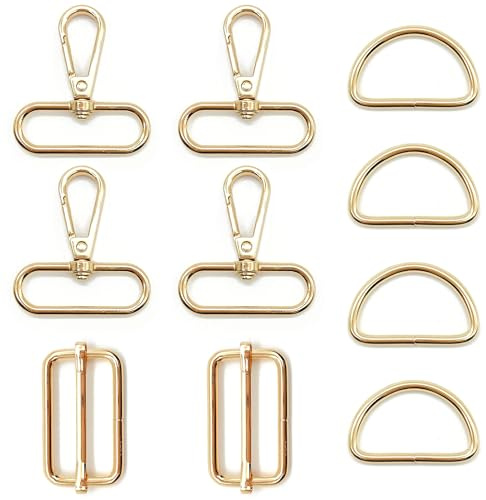 Niuhong 10 Pcs Mosquetones Con Junta Giratoria Anillos D Deslizador Ajuste Correa Bolso Bricolaje Hombro Manualidades Artesanales Hebilla Cinturón Costura Accesorios Bolsas Reparación (Dorado 38mm)