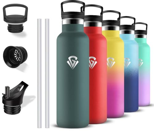 Grsta Botella Agua Acero Inoxidable, Botella Termica 750ml, A Prueba de Fugas, Cantimplora Gym, sin BPA, Cantimplora Acero Inoxidable, Fácil de Llevar, para Oficina, Yoga, Cámping, Viajar, Deportiva