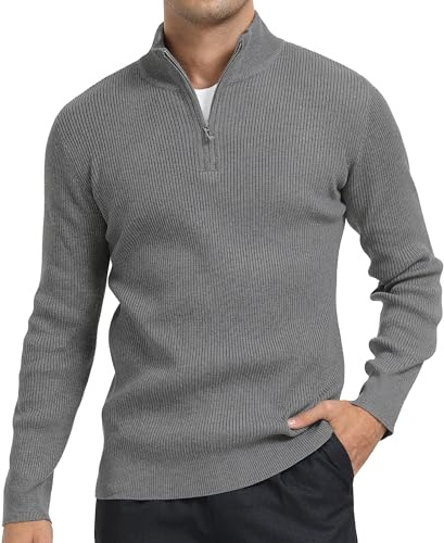 DAFENP Jersey Hombre Invierno Cuello Alto con Cremallera | Suéter Punto Manga Larga Cálido Trabajo Pullover