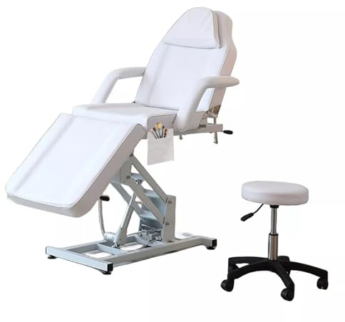 LSLIFE Elektrische Massageliege Kosmetikliege mit Hocker Verstellbare 3-teilige Massageliege Salon elektrisch Massage Abnehmbare Armlehnen Kopfstütz für Salon, Tattoo Gesichtsbehandlung SPA (Weiß)