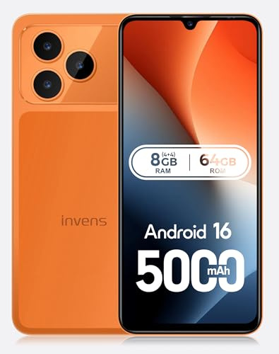 invens NOTE 17P Mobile Phones, Android 16 Smartphone, 5000mAh Battery, 8.75mm Ultra-Slim, 6.9 HD+, 16MP+8MP Camera, 8GB+64GB/1TB Android Phones,4G Dual SIM Unlocked, Face ID, GPS, OTG, Orange
