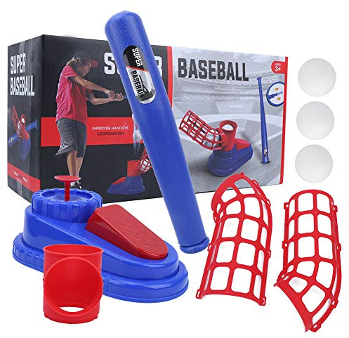 ADMYTHGB Juguete de Lanzamiento de béisbol para niños, Conjunto de Entrenamiento con Lanzador de béisbol inalámbrico, Bate telescópico y 3 Pelotas, máquina de Lanzamiento con liberación