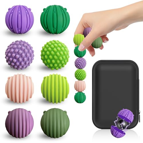 Zaztytoy 8 balles Anti-Stress magnétiques en Silicone avec boîte de Rangement, Surface texturée pour soulager Le Stress, favoriser la détente et la motricité Fine, pour l'école et Le Bureau (Violet)