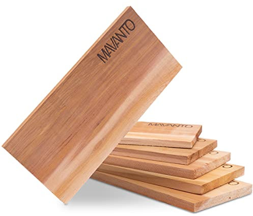 MAVANTO XXL Grillbretter Räucherbretter - Kanadisches Zedernholzbrett zum Grillen - EXTRA DICK (30x14x1,5cm) langlebig & wiederverwendbar (6er Set)