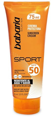Babaria - Protector Solar Facial 50 Sport | Crema Hidratante Facial Hombre Y Mujer | Bloqueador Solar Protección Muy Alta | Vegano | Biodegrabale Y Coral Friendly | 75 Ml