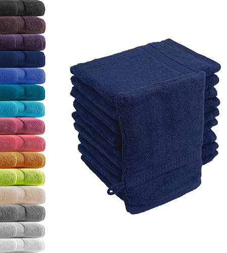 10er Set Waschhandschuhe Waschlappen Marine 16x21 cm | 100% Baumwolle Frottier | Oeko-TEX® Standard 100 | Premium Qualität 500 g/m²