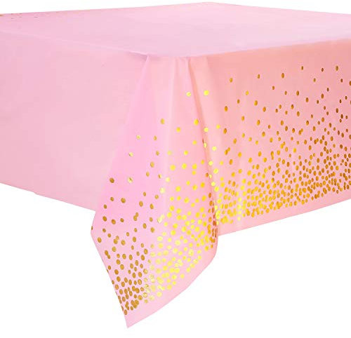 4 Stück Pink und Gold Party Tischdecke für Rechteck Tisch, Gold Dot Confetti Geburtstag Tischdecke, für Single Party, Mädchen Geburtstag, Baby Shower, Verlobung, Hochzeit, 137 cm x 274 cm