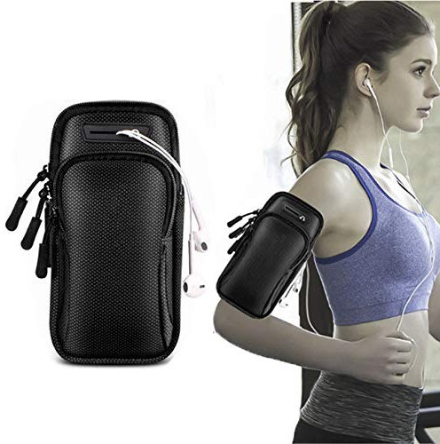 EasyULT Brazalete Deportivo para Correr, con Orificio Auriculares, Universal Impermeable Móvil Bolsa para Brazos Fundas para Gimnasio, Viaje, para IP 12 11 Pro XR, GalaxyS10 Plus/S9, hasta 6,7-Negro
