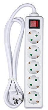 LEDLUX Multipresa Ciabatta Elettrica Con 5 Posti Prese Schuko,Spina Tipo Ibrido F + E,Cavo Lunga 1,5 Metri,Colore Bianco,Max 250V 3680W
