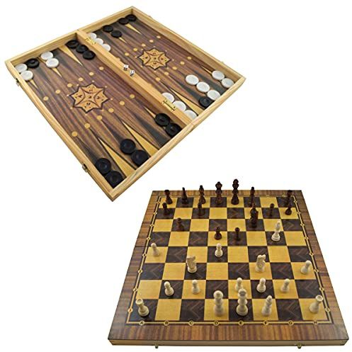 PrimoLiving Set Backgammon e Scacchi in legno - 40x40 cm - con scacchiera e backgammon