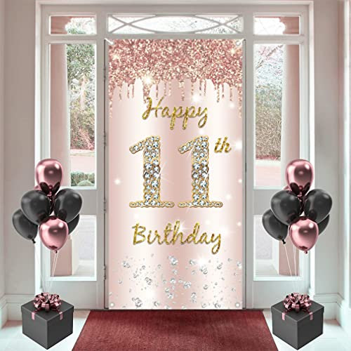 11. Geburtstag Mädchen Deko, Türdekoration Roségold, Stoff Schild Durch Hängendes Plakat, 11. Geburtstag Hintergrund Banner Party Willkommensschild