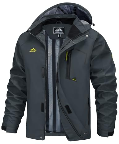 MAGCOMSEN Rain Coats Men Lightweight with Hood Water Resistant Outerwear Rain Jacket Quick Dry Climbing Outdoor Hiking Grey, XL