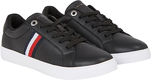 Tommy Hilfiger Damen Cupsole Sneaker Essential Stripes Court Schuhe, Schwarz (Black), 36