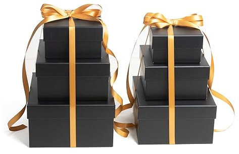CHARMGIFTBOX 6 Stück Geschenkbox mit Deckel Schwarze, Ineinander Verschachtelbare Geschenkbox, Quadratische Geschenkbox für Geschenke, Stapelbare Boxen für Geburtstag, Hochzeit, Weihnachten