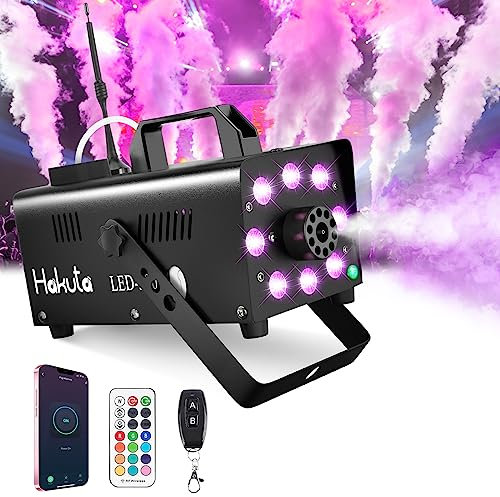 Máquina de humo Hakuta Wi-Fi Inteligente con 8 Luces LED y 13 Luces LED de Colores Efecto, App Control Máquina de Humo 500W 2300CFM con 300ml Tanque de Líquido para Halloween, DJ, Fiesta, Escenario