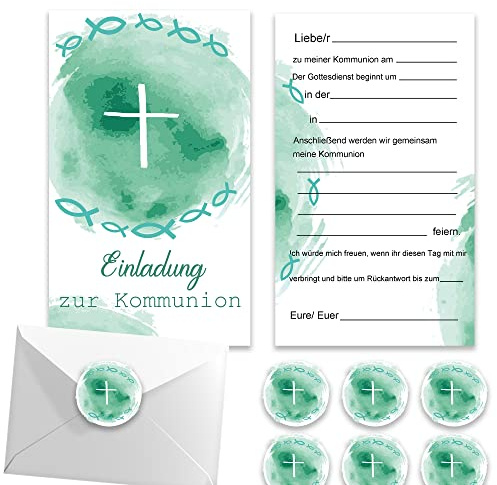 MKISHINE Lot de 20 cartes d'invitation pour communion avec 20 enveloppes et 24 autocollants assortis – Carte d'invitation et pour première communion, baptême, communion, invitation, confirmation pour