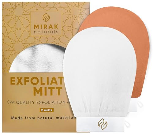 Mirak naturals 2 Exfoliating Gloves - SPA Hammam Body Scrubber - Fake Tan Remover Exfoliator Mitts