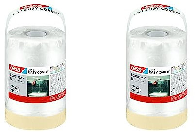 tesa Easy Cover ECONOMY Folie für Malerarbeiten - 2 in 1 Malerfolie zum Abdecken und Kreppband zum Abkleben - 33 m x 55 cm (Packung mit 2)