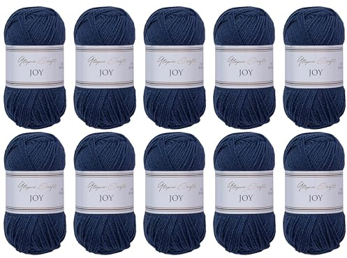 Utopia Crafts JOY - Filato per lavorare a maglia e all'uncinetto, morbido, facile da pulire, 100% poliacrilico, 10 gomitoli da 50 g, 150 m (blu carbone)