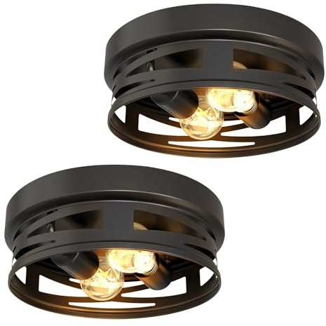 Sunco Flush Mount Ceiling Light, Farmhouse Light Fixtures, Hallway Ceiling Light Arcadia Industrial, 11 Diameter, 800 LM, Dimmable A19 Edison LED Bulbs Included, E26 Base, 8.5W=60W UL/ETL/T20 2 Pack.