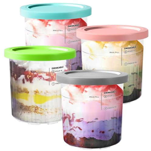 BYKITCHEN Creami Deluxe Behälter für Ninja CREAMI Eismaschine NC501EU, 4 Stück Eisbehälter für Speiseeis, Eismaschine Creami Zubehör, Kompatibel mit Ninja Creami Eis NC501EU NC500EU Serie Eismaschinen