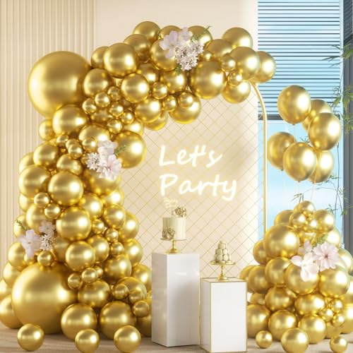 Metallic Gold Balloons - 105pcs, Different Sizes - Gold Balloon Garland Arch Kit for Birthday, Wedding, Christmas, Bridal, Baby Shower, Anniversary