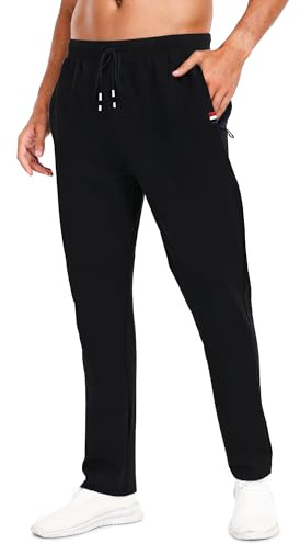 SIHOHAN Tracksuit Bottoms Men Open Hem Joggers with Zip Pockets Jogging Bottoms Cotton Gym Trousers Running Sports Lounge Casual Sweatpants Black