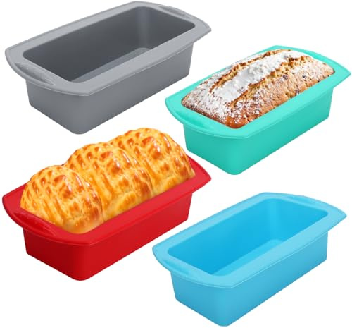 VZZNN 4 stampi in silicone per pagnotta, antiaderenti, resistenti al calore, rettangolari, per torte, pane o pagnotte, 28 x 14,5 x 7 cm, rosso, grigio, verde, blu