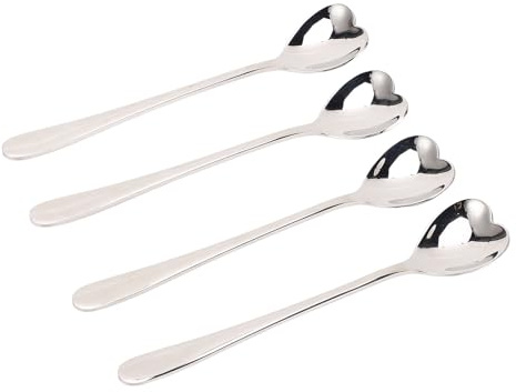 HAOHIZE Coffee Espresso Spoons, Mini Coffee Spoon 4pcs Coffee Spoon Stainless Steel Heart Shaped Tea Dessert Sugar Stirring Spoon Small Spoons for Dessert for Cafe