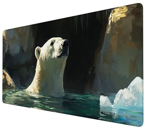 Alfombrilla Ratn Gaming - (1500x800x3mm) Mouse Pad con Base Goma Antideslizante, Superficie Impermeable, Seguimiento Suave y Preciso (Color Blanco) (Oso) Mouse Pad, para Ratón Láser y Óptico 1-2-N