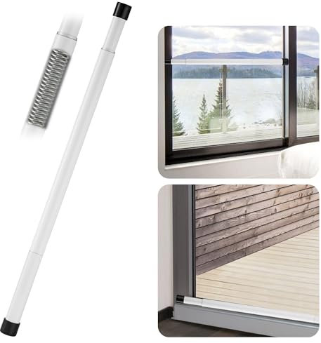 WIDYANA Sliding Door Security Bar, 17-60 in Adjustable Spring-Loaded Telescopic Design with Rubber Tips, 1 in Diameter Sliding Door Lock Bar for Home Safety, White