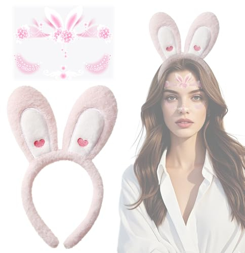 FOSDICK Orejas de Conejo Disfraz, Rosa Orejas Diadema Conejo Disfraz para Fiesta Cosplay Accesorios Disfraces Carnaval Pascua, 28X15cm, Talla única