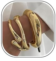 LunarCharm Set of 3 Chunky Gold Bangles for Women 14K Gold Plated Trendy Wide Open Bangle with Hinge Delicate Minimalist Jewellery Gifts