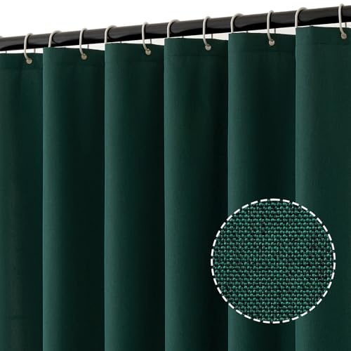 MIULEE duschdraperi i linnetextur,kraftig hotellyxig polyester vattentät duschdraperi,mörkgrön,H180 x B120 cm (1 förpackning)